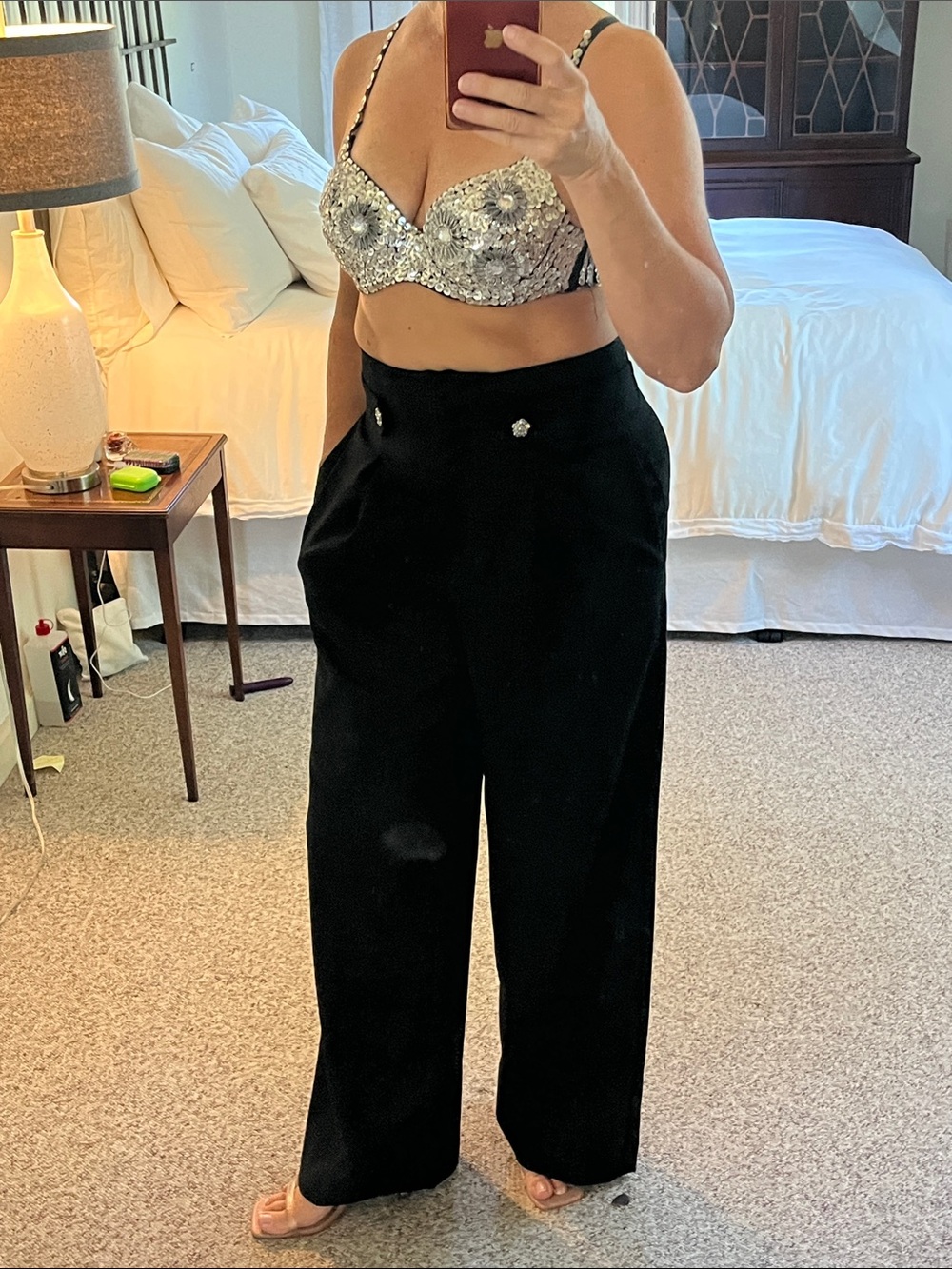 LOFT Black High-Rise Wide-Leg Trousers with Button Detail